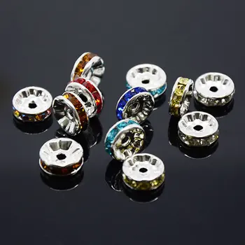50pc/lot 6 mm, 8 mm en Métal Strass Cristal en Vrac Perles intercalaires pour DIY Bijoux Accessoires