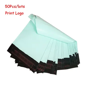 50Pcs/pack Poly Express Courier Bag Vert clair Auto-Adhésif de Vêtements de Diffusion Imperméables Sacs de PE de l'Enveloppe Postale d'Expédition Sacs