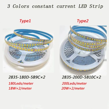 5meters 2835-7mm-180D Et 200D 3Colors Constant du Courant LED de la Bande de 3000K+de 6500K LED Ruban 5B9C×2 Et 5B10C×2