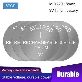 5PCS ML1220 pile bouton Piles 3V de Manganèse Li-ion Rechargeable, Batterie de Bouton de la Montre Cellules ML 1220 Remplace CR1220