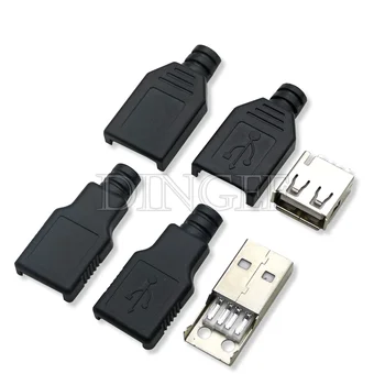 5PCS Type A Mâle Femelle USB 4 Broches Connecteur Plastique Noir Type de Couverture-UN des Kits de BRICOLAGE ibuw