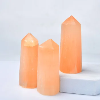 60-70mm Naturel d'Orange Sélénite de Pierres de l'Énergie Minerai de l'Artisanat de Décoration en Cristal de Point de Guérison Hexagonale Baguette de Traitement de la Pierre