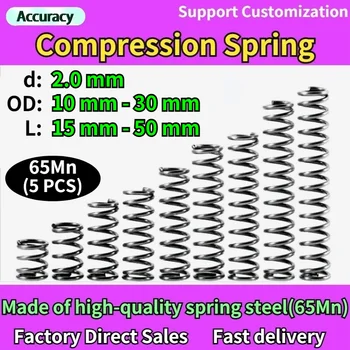 65Mn un Diamètre de Fil de 2.0 mm de Cylidrical de Bobine de Ressort de Compression Retour Comprimé Ressorts de Relâcher la Pression Printemps des Bobines d'Acier de 5 Pcs