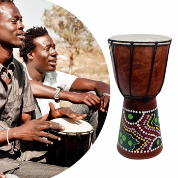 6en Africaine Djembe Tambour Sculpté à la Main en Bois Massif en Peau de Chèvre Traditionnel Instrument de Musique Africain