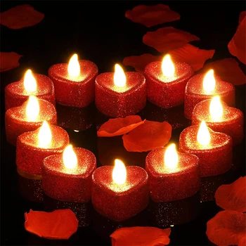 6Pcs Forme de Coeur Amour LED-Bougie Bougies à Piles Amour Bougie Électrique Feux de Thé pour la saint-Valentin Wed Partie du Décor