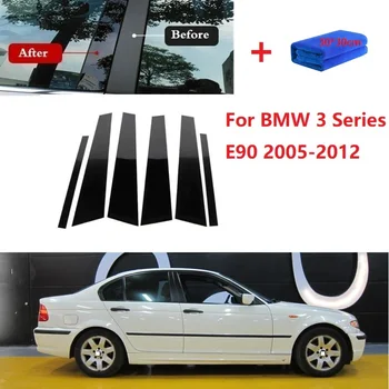6PCS Poli Pilier de Postes d'Ajustement Pour BMW Série 3 E90 de 2005 À 2012 de la Fenêtre de Couvercle de Garniture colombie-britannique colonne autocollant