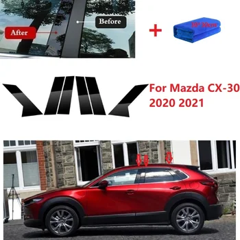 6PCS Poli Pilier de Postes Pour Mazda CX-30 2020 2021 Fenêtre de la Voiture Couvercle de Garniture colombie-britannique Colonne Autocollant Chrome Style