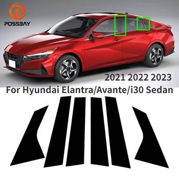 6Pcs Voiture Pilier de Postes Fenêtre de Moulage de Couvrir les Garnitures Noir Brillant, Autocollants pour Hyundai Elantra Avante 2021 2022 2023 хендай элантра