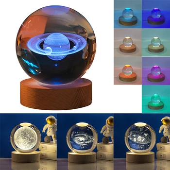 7 Couleurs de Gradient 3D Lumineux en Cristal de l'Astronomie Galaxy Planètes Lumière de Nuit de LED Décoration de la Chambre Lampe de Table Enfants Cadeaux de Puissance d'USB