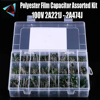 700PCS/beaucoup 24Value Condensateur kit 100V 2A221J à 2A474J Film de Polyester Condensateur Assortis Kit 0.47 nF 0.68 nF 1fn 2.2 nF Condensateurs