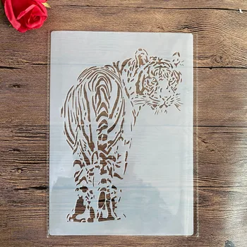 A4 taille de la Conception de Pochoir pour Peinture Murale de Scrapbooking Album de Timbre Décoratif Gaufrage Papier d'Artisanat BRICOLAGE Animal Tigre Pochoirs