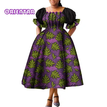 Africaine des Robes de Style pour les Femmes Puff Manches Taille Haute Robes de Ankara Africains Robe de Princesse Robe de Robe Africaine Femme WY9970