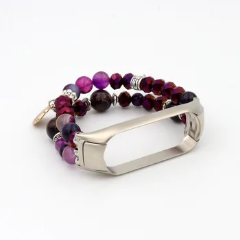 Agate Perles Bracelet pour Xiaomi Mi Band 5 6 Miband 8 7 4 Bracelet de montre de Remplacement pour les Femmes Chic Bijoux Bracelet Violet