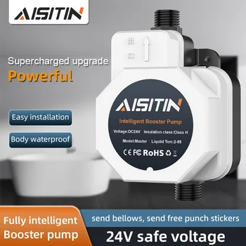 AISITIN Chauffe-Eau 24V Micro DC Externe Pompe de Ménage Appuyez sur la Canalisation d'Eau de Haute Ascenseur Silencieux Pompe de surpression