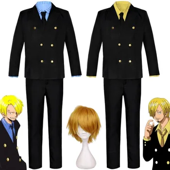 Anime Cuire Vinsmoke Sanji M. le Prince Après 2Y Costume de Cosplay Perruque Wano Kuni Pays Noir Bleu Jaune Uniforme Costume Hallowen