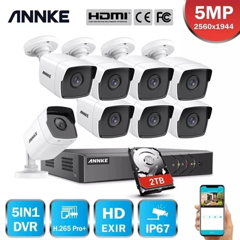 ANNK H. 265+ 5MP Lite Ultra HD 8CH DVR Système de Sécurité CCTV en plein air 5MP EXIR de Vision de Nuit Caméra de Surveillance Vidéo Kit
