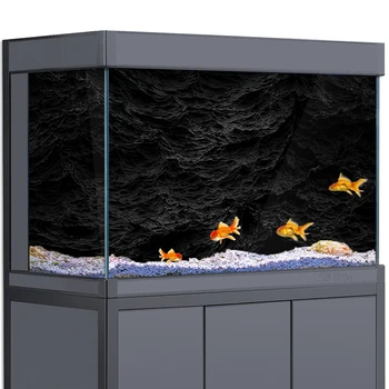 Aquarium Fond Autocollant Décoration pour les Réservoirs de Poissons, Noir Brique des Murs en Pierre HD 3D Affiche Auto-Adhésif Imperméable à l'eau
