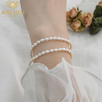 ASHIQI Réel naturel perle d'eau douce bracelet argent 925 cordon élastique corde de bijoux de femmes de mode