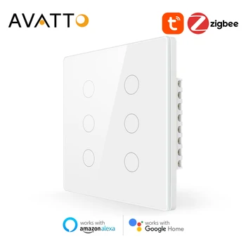 AVATTO Tuya Brasil 4x4 Zigbee Smart Switch,Touch-Sensor Smart Home interruptor 4/6 Gang Interrupteur de Lumière de Travail pour Alexa Accueil Google