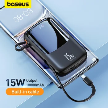 Baseus de Puissance de Banque 10000mAh de Type C Câble 3A 15W Powerbank Chargeur de Téléphone à Affichage Numérique Poverbank Mini Chargeur Portable