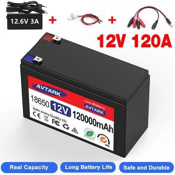 Batterie 12V 120Ah 18650 batterie au lithium Rechargeable de batterie solaire en énergie électrique de la batterie du véhicule+12.6v3A chargeur