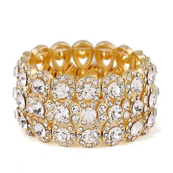 Bijoux de mariage de Luxe Pleine Strass Crystal de Couleur Or Bracelets pour les Femmes Mariée Étirement de la Corde à l'Échelle Bracelets & Bangles Cadeau