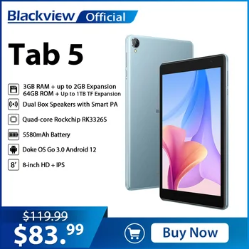 Blackview Onglet 5 de 8 Pouces de Comprimé de WIFI de 3 GO 64 GO Android 12 5580mAh de PC de Comprimé de 2.4 G Hz /5G Hz WIFI Tablettes Kindle Ebook Double haut-Parleur