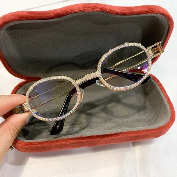 Blu-Ray Pretection Rétro Lunettes de soleil Rondes Femme Vintage Steampunk lunettes de Soleil Pour Hommes lentille transparente Strass lunettes de soleil Oculos