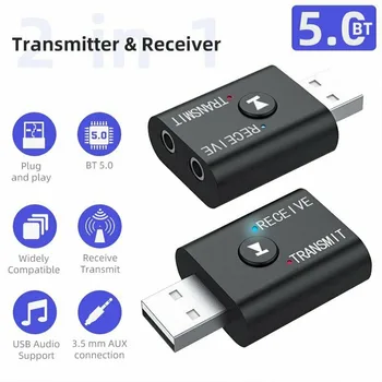 Bluetooth 5.0 Émetteur Récepteur 2 EN 1 sans Fil Audio de 3,5 mm USB Adaptateur Aux Puissants Bluetooth IC Plus de Compatibilité