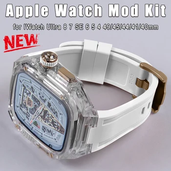 Boîtier Transparent pour Apple Watch Bande de 49 mm 45 mm 41 mm 44 mm 40 mm Kit de Modification de Sport de Silicone de Bracelet Iwatch Ultra 8 7 6 SE 5 4