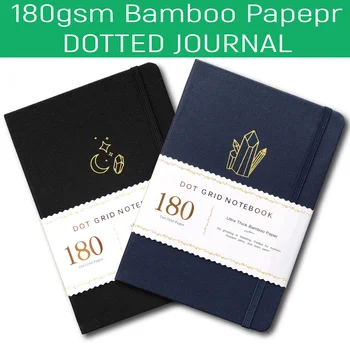 BUKE Portable en Pointillés Journal Point de la Grille de Pages 180gsm de Bambou, Papier Épais Blanc, Noir en Tissu Imperméable de Couverture
