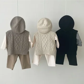 Bébé Fille en Tricot sans Manches des Pulls Automne Garçons de Coton Veste Manteau Solide Tops Tricot Gilet tout-petit Pull pour les Vêtements de 0-3 ANS