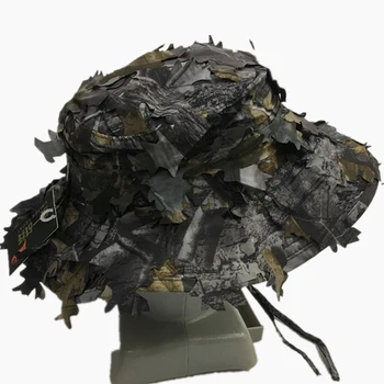 Camouflage Effet 3D Feuilles Casual Séchage Rapide Chapeau de Chasse Polyester Tactique de la Pêche Extérieure Casquette de Protection solaire Boonie