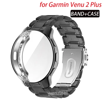 Cas Protecteur Pour Garmin Venu 2 Plus Smart Watch Clair Bracelet En Résine Pour Garmin Vivoactive Sangle 4 Couverture Totale Couverture Souple