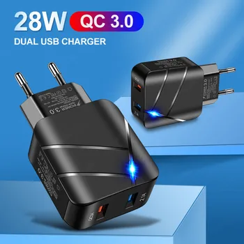 Chargeur USB de Charge Rapide 3.0 2 Port DC4.0 de Charge Rapide Pour iPhone, Samsung, Huawei, Xiaomi Tablette, Téléphone Intelligent de l'Éclairage LED de l'Adaptateur