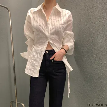 Chic Corée Tops Blusas Femmes 2023 Nouveau Design Unique À Poitrine Couleur Unie Blanc Rose De Base Shirts Chemisiers