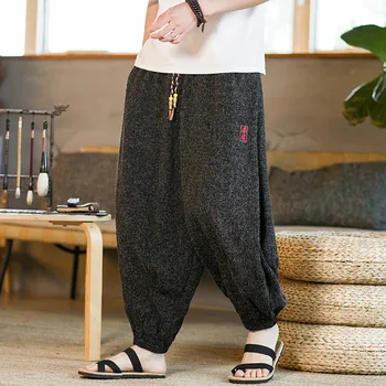 Chinois Harajuku Style de Pantalon de Jogging Mens Casual Brodé Lâche Harlem Pantalon Vintage en Molleton 5TG