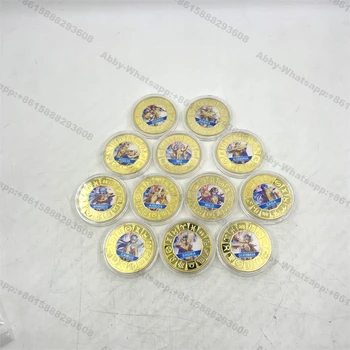 Classique de l'Anime Saint Seiya plaqué or pièce de monnaie en métal de 12 constellation commémorative, pièce de monnaie dans la boîte de cadeau pour des cadeaux d'anniversaire