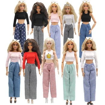 Clothing1/6 Vêtements de poupées de Mode Haut sans Manches et Décontracté, Pantalon Denim Grille Quotidienne de l'Usure des Accessoires de Vêtements pour Poupée Barbie