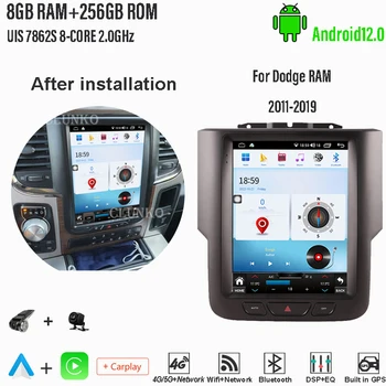 Clunko Pour Dodge RAM 2011 - 2019 Android autoradio Stéréo Tesla Écran Lecteur Multimédia Carplay Auto 8G+256G 4G, Bluetooth, WIFI