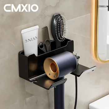 CMXIO sèche-Cheveux Titulaire Mural sèche-Cheveux Stand Avec Plug Organisateur Étagère Murale de Rangement Organiseur d'Accessoires de salle de Bains