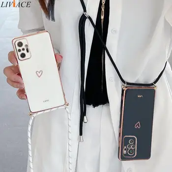 Coeur d'amour sac Bandoulière Bracelet Cordon de Placage de Cas de Téléphone Pour Xiaomi Redmi Note 10 Pro Max 4G 5G 10s RedmiNote10 Redmi10 10C Couverture