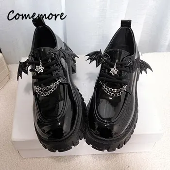 Comemore En Cuir Verni Chaîne De Métal Plate-Forme De Lolita Gothique Chaussures Femme 2023 Printemps Style Collège Pompes De Femmes Japon Des Chaussures De L'École