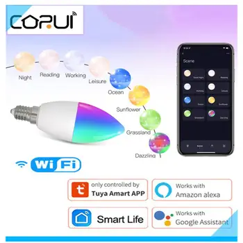 CORUI TUYA Smart WiFi E14 Dimmable Magie RGBCW 100-240V Ampoule LED Smart Life Compatible Avec Alexa Google Yandex Alice