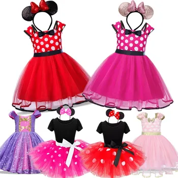 Costumes pour les Filles 2023 Fantaisie Carnaval Mini Souris de dessin animé Cosplay de Baby Robes à Pois Enfant d'Anniversaire d'Enfants Princess Dress Up