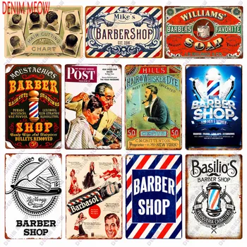 Coupe de cheveux Rétro Plaque en Métal Signes BARBER SHOP Vintage de la Peinture Murale de l'Art des Affiches Cafe Bar Pub Shave & Haircut Décoration de la Maison WY28