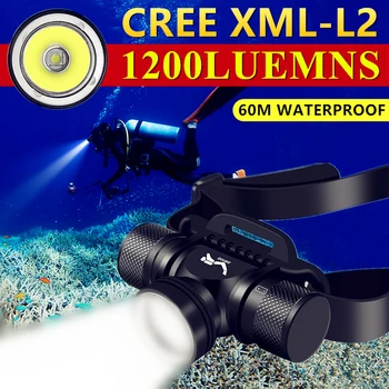 CREE XML-L2 Phare de Plongée sous-marine 60m Phare LED de Plongée de la Tête de torche de Lampe-Torche IPX8 Étanche 21700 Plongée Convient à la Lumière de la Lampe