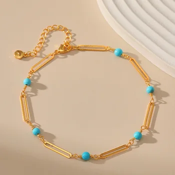 Cuivre Plaqué Or 18 carats, Turquoise, Perles de Bohème de Style bracelet de Cheville Femmes Colorés de la Zircone, les Accessoires de la Conception Populaire de Bijoux