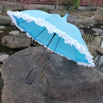 Dame Lolita Dentelle Pagode de Long Parapluie pour les Mariages Automatique de Pluie et de Parasols pour les Femmes Photo Photographie