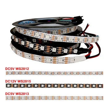 DC5V WS2812B WS2813 DC12V WS2815 Smart Bande à LED RGB Adressables Individuellement Bande de Lumière 30/60/144 Pixels/M 1m 2m 3m 4m 5m